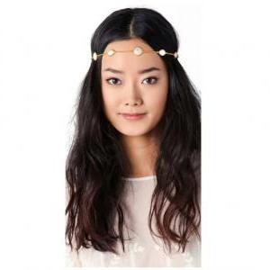 Rouelle Bella Headpiece: Gold And Pearl Coin Stone..