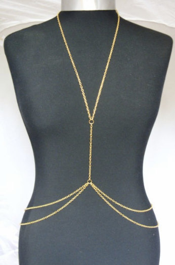 Rouelle LAYLA 18 Karat Gold Bodypiece: body piece, body chain, belly chain, gold body chain, chain vest, chain harness, body harness