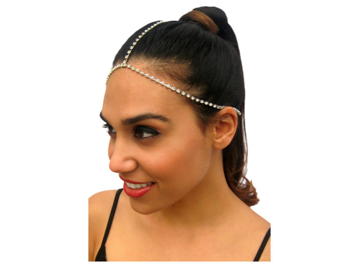 Rouelle Calypso Headpiece: Three Strand Delicate Rhinestone Silver Headpiece, Head Piece, Hair Chain, Hair Piece, Head Chain