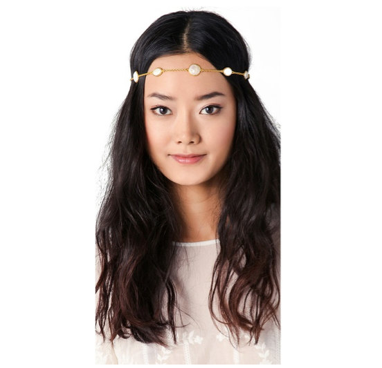 Rouelle Bella Headpiece: Gold And Pearl Coin Stone Hair Piece, Head Chain
