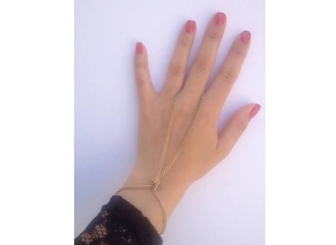 Rouelle Gina Handpiece In Gold: Hand-piece, Bracelet, Ring-bracelet, Slave Bracelet, Slave Chain, Hand Chain