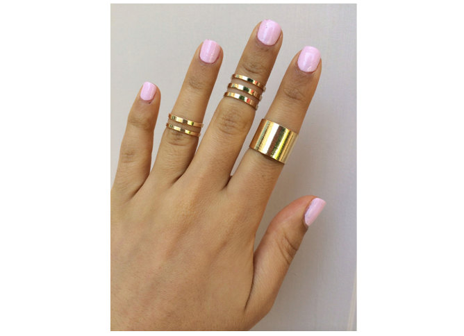 Rouelle Nellie Cuff & Knuckle Rings: Set Of 3 Dainty, Beautiful Gold Cuff And Knuckle Rings. Valentine's Day Ring.