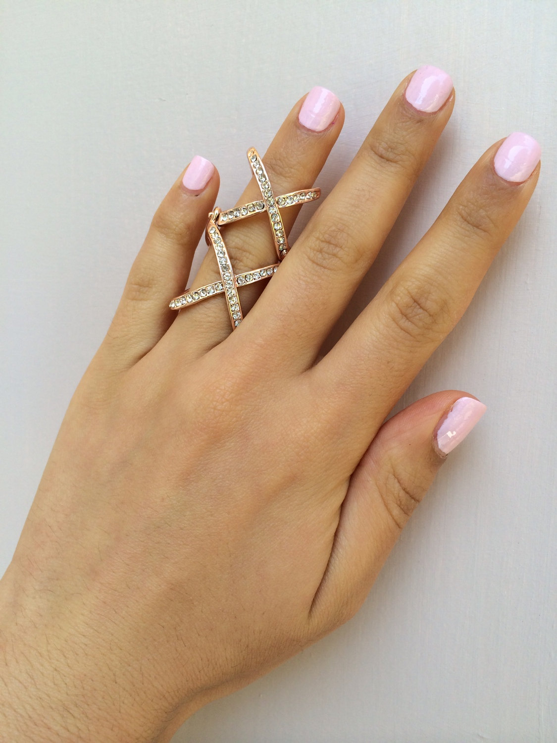 Rouelle Double X Ring, Rose Gold Plated And Crystal X Ring